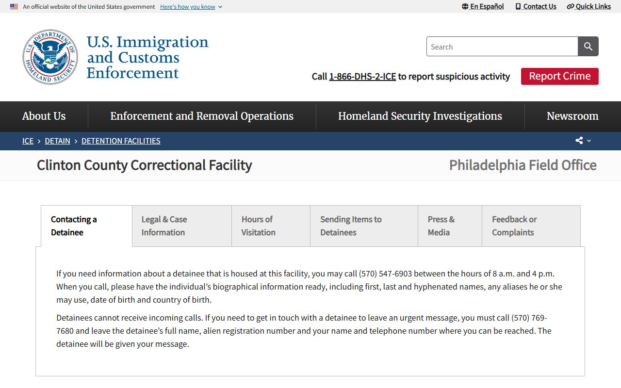Clinton County Correctional Facility ICE detention profile