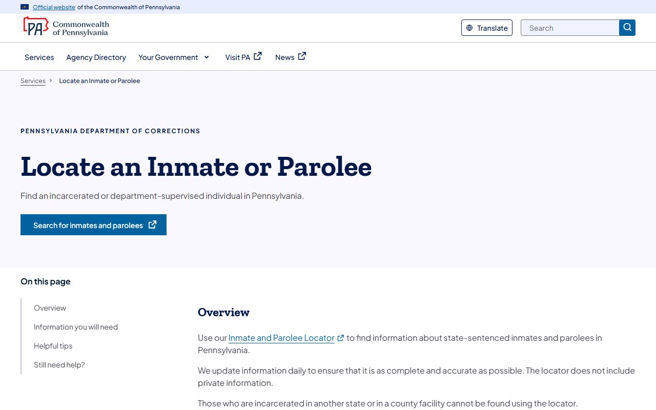 Clinton County inmate records PA DOC locator instructions