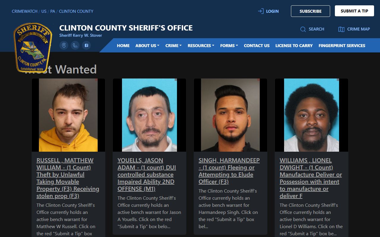 Clinton County jail mugshots sheriff most wanted photos