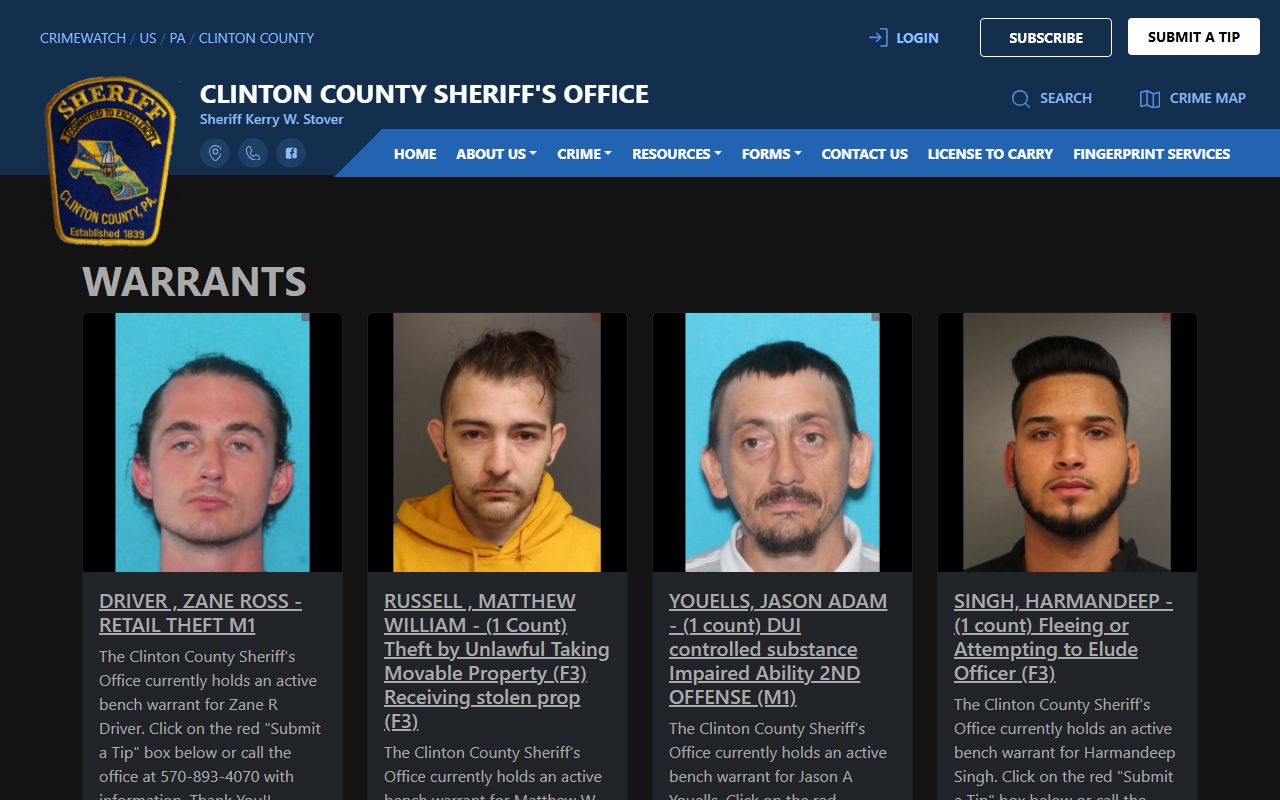 Clinton County jail mugshots sheriff warrants photo feed